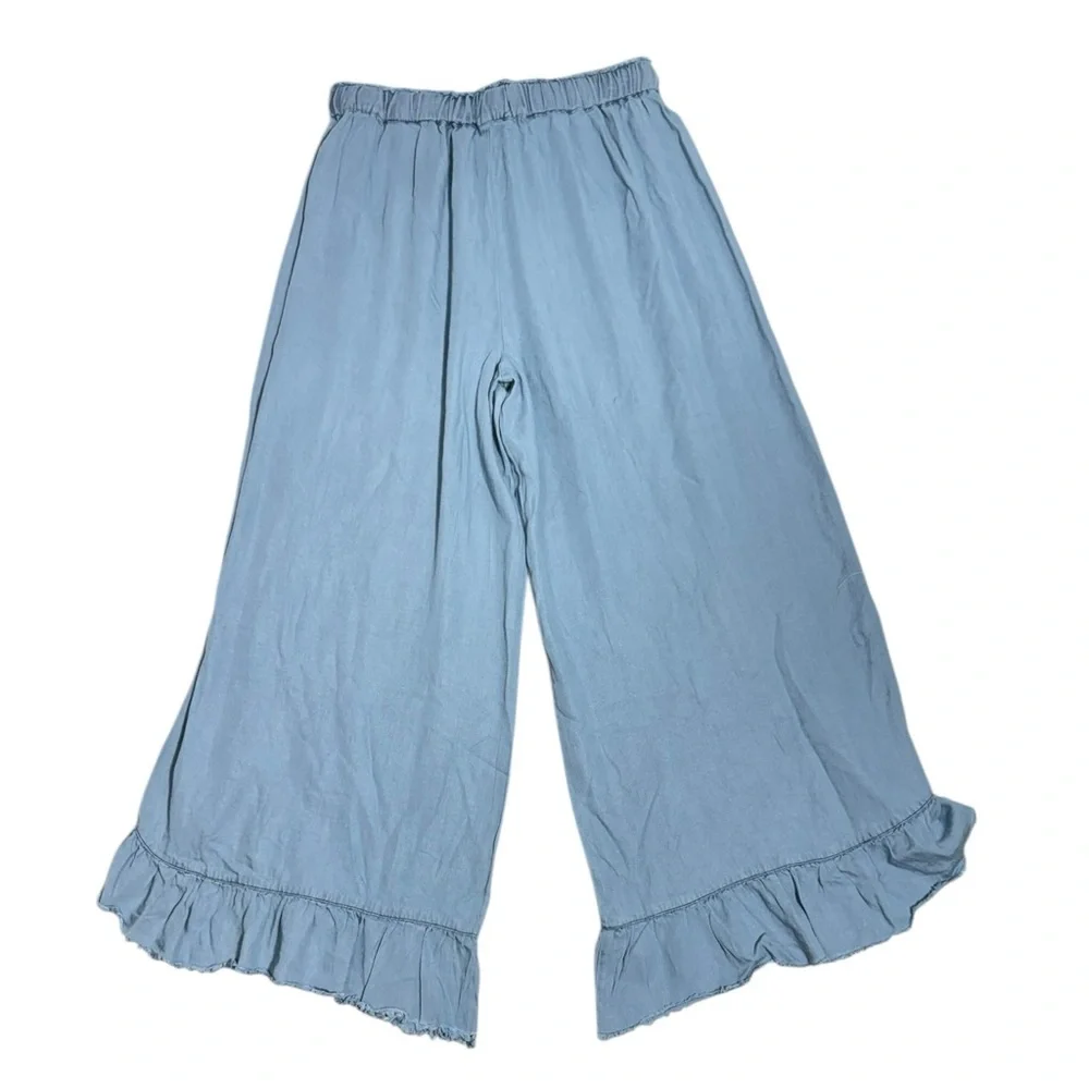 Easel light blue chambray denim wide leg elastic waist pull on pants size Large - Picture 4 of 13